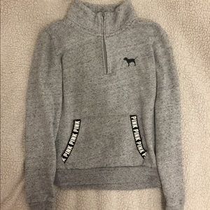 Grey fleece Quarter-Zip Pink sweater